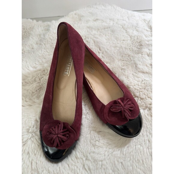 Pel’arte Women’s Ballerina Flats Red Suede Tassel Fall Black Cap Holiday 7.5/38 - Picture 1 of 10